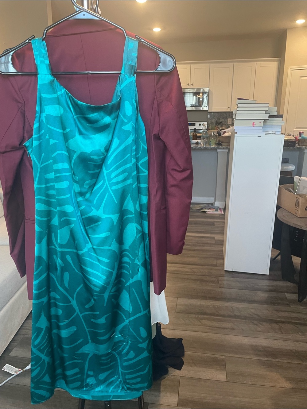 Ann Taylor Teal Tropical-Print Satin Midi Dress